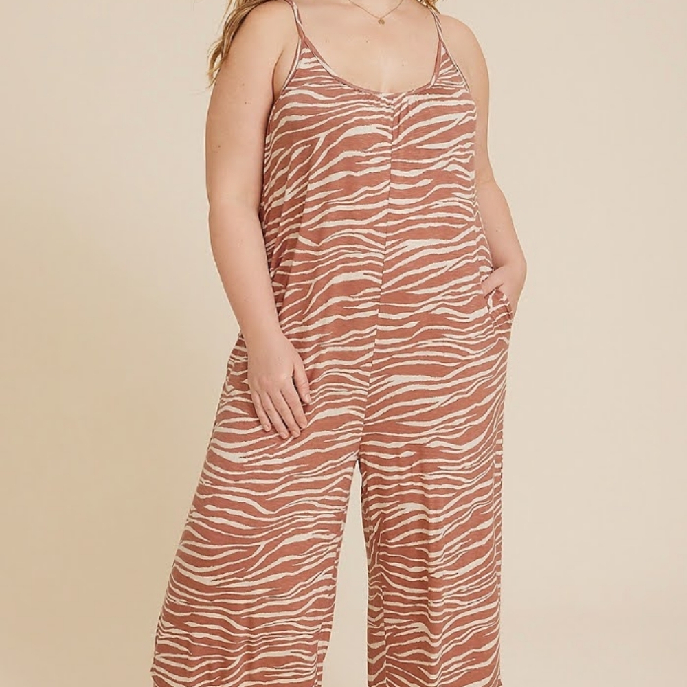 Maurices Brown and White Zebra Jumpsuit